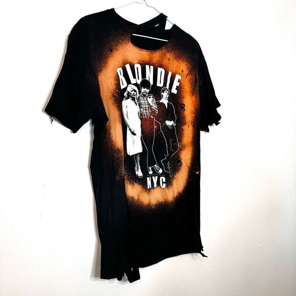 Urban Outfitters Blondie NYC Cutout Distressed Graphic Concert Tee Black Large - Picture 2 of 3